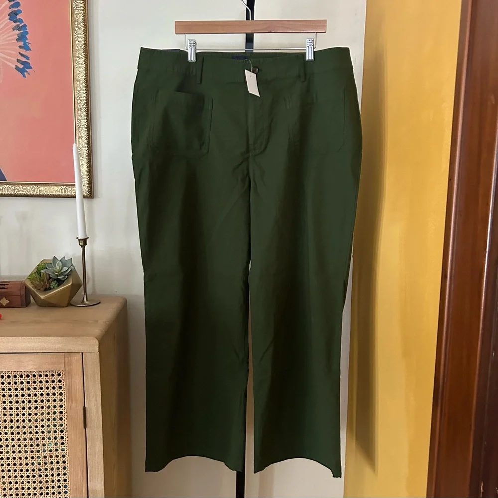 J. Crew Lizzie High Rise Patch Pocket Wide Leg Pants Pine Green NWT Plus Size 35